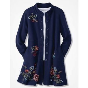 Coldwater Creek Highmount Embroidered French Terry Jacket Navy - Size L